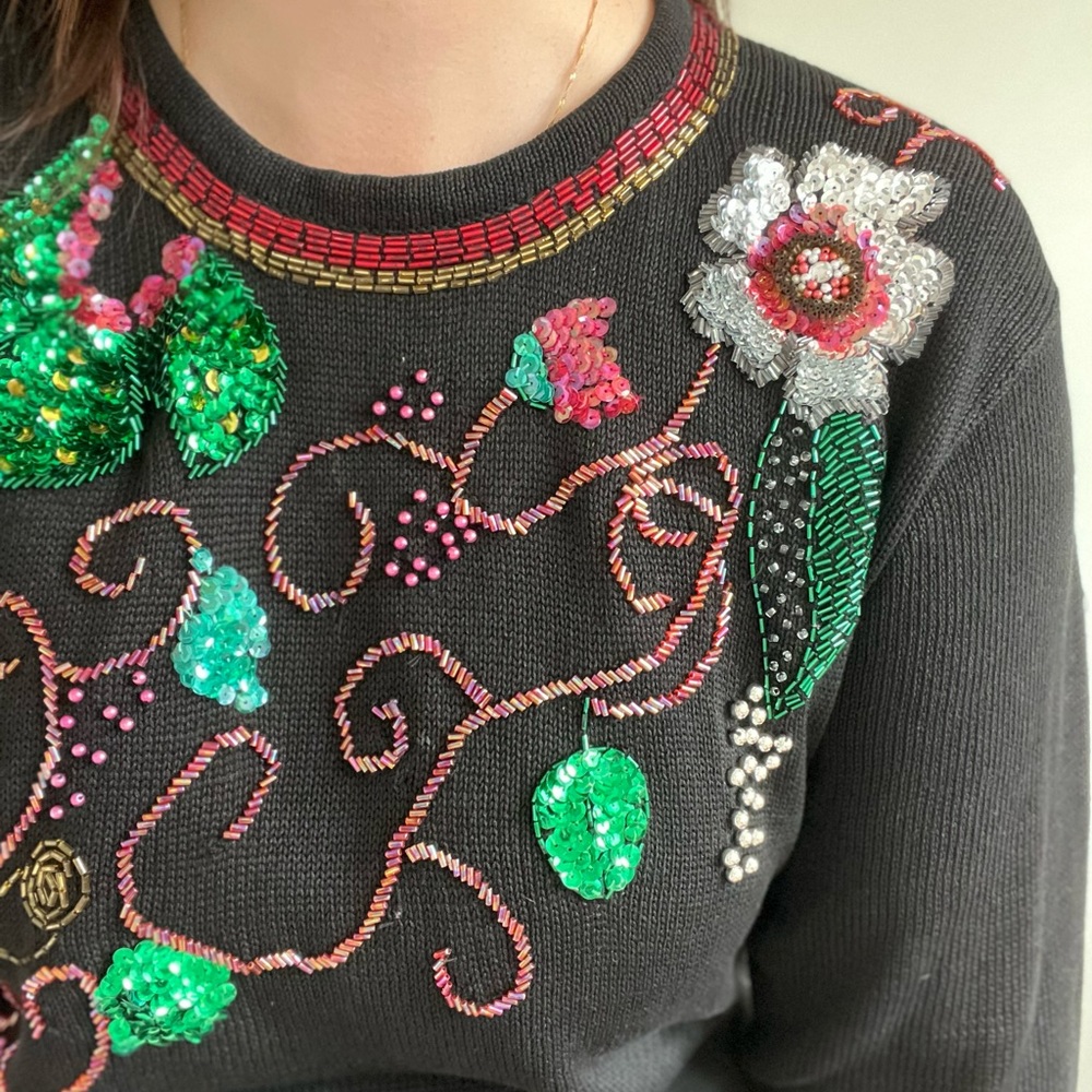 VINTAGE Women’s Sweater Sequins Embellished Festive Knit Size Large - Picture 11 of 12